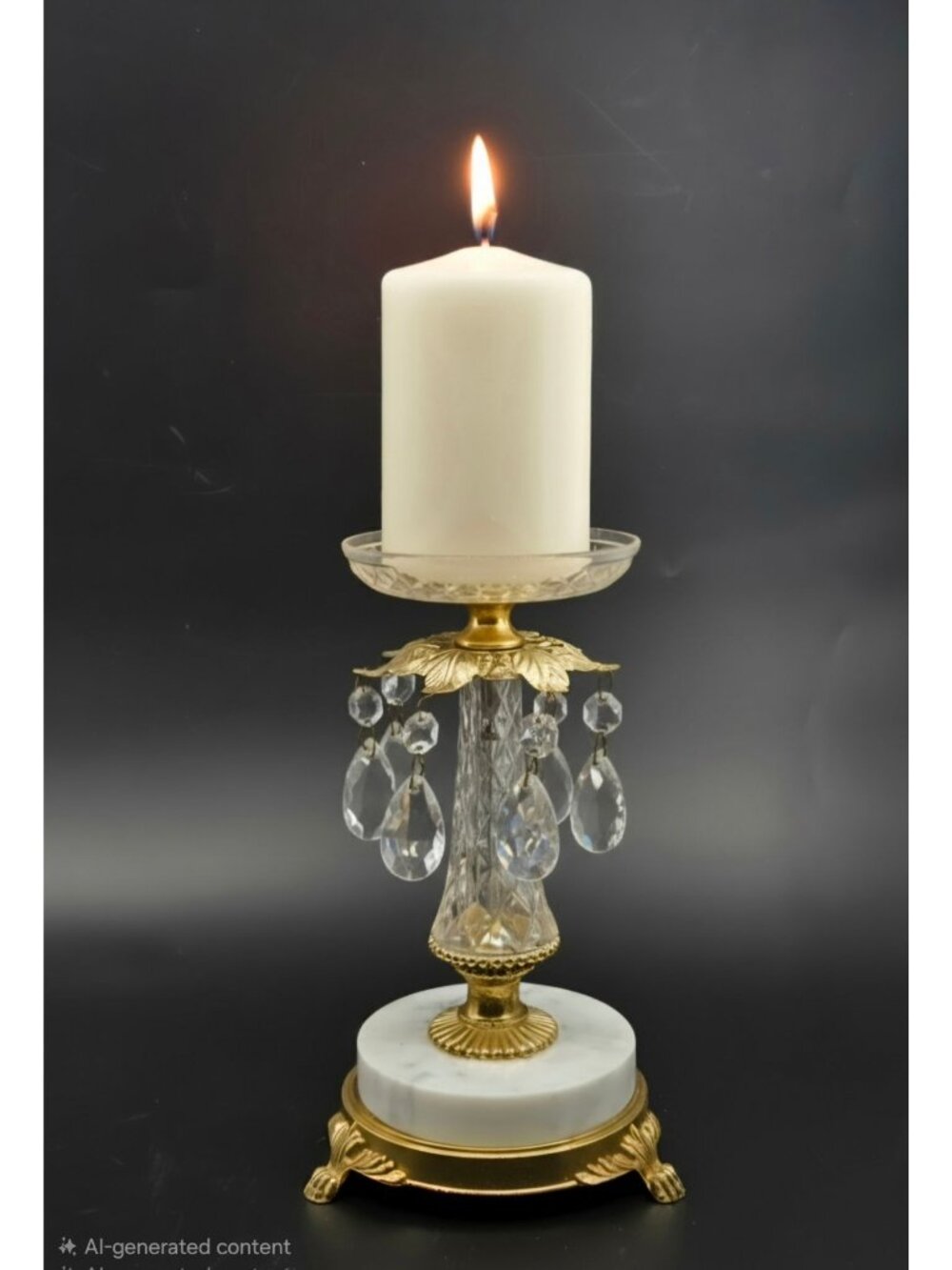 Hollywood Regency Style Pillar Candle Holder with Marble Base